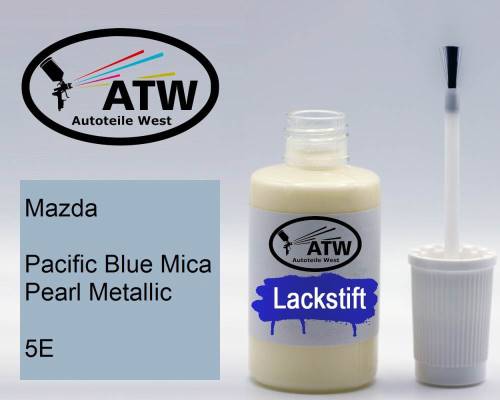 Mazda, Pacific Blue Mica Pearl Metallic, 5E: 20ml Lackstift, von ATW Autoteile West.